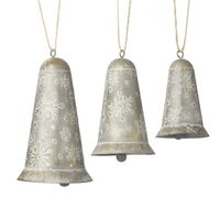 Trio de cloches en métal galvanisé avec corde rustique pour la décoration de la maison de style campagnard et l'accentuation industrielle argentée