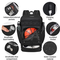 Sac de sport imperméable pour basket-ball Sac à dos en nylon avec poches pour ballons et chaussures Sac polochon pliable pour basket-ball
