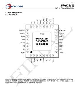 Davicom DM9051INP 10/100 Mbps PHY SPI ไปยังคอนโทรลเลอร์อีเธอร์เน็ต IC - Product Image 5