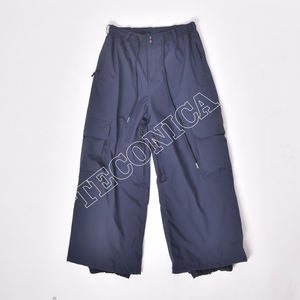 Pantalones Cargo de Nieve Azul Marino con Bolsillos con Cremallera, Cintura Ajustable con Tiras, Forro Cálido y Diseño Impermeable de Pierna Ancha - Product Image 1