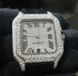 Reloj de cuarzo con cara completamente azul de Martiersmen, reloj Moissanite de diamante a la moda, correa de cuero, reloj de marca resistente al agua de lujo, fábrica - Product Image 4