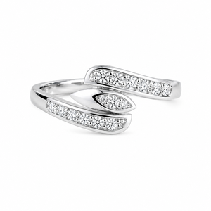 Bague ouverte en acier inoxydable plaqué or rose avec zircon cubique marquise - Style incrusté tendance - Product Image 3
