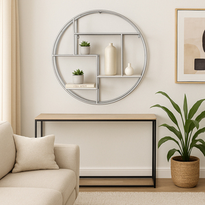 Mensola Moderna da Parete Rotonda 32 Pollici Argento e Bianco, Scaffale a Tre Livelli Bianco per Soggiorno - Product Image 2