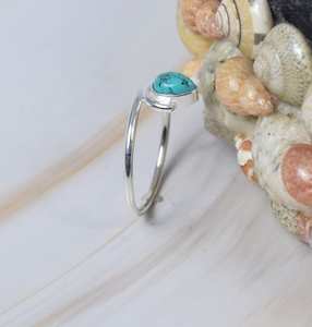 แหวนเทอร์ควอยซ์สีฟ้า925แหวนเงินสเตอร์ลิงรูปลูกแพร์ทำด้วยมือเครื่องประดับหินวันเกิด - Product Image 3
