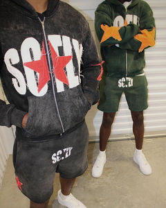 Wholesale Custom Clothing 100% Cotton In Pink Color Men's <b>Hoodie</b> <b>Shorts</b> Set Two Pieces <b>Short</b> Set - Product Image 3