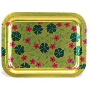 Plateau rectangulaire en métal trèfle de 233x307mm Plateau de service alimentaire en plastique nacré et mélamine Design arabe élégant - Product Image 1