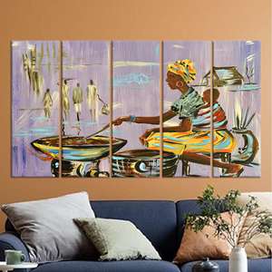 Vibrante decoración de pared nigeriana: obra de arte impresa en lienzo para el hogar, juego de 5 lienzos - Product Image 1