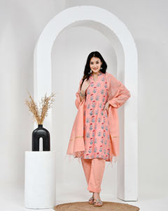 Hand Block Printed Cotton Suit Set with Dupatta | Floral Ethnic Kurta <b>Pant</b> Set - Product Image 5
