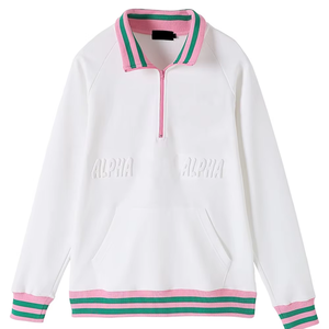 High Quality Custom Greek Letter Quarter Zip Winter Casual Solid Fleece Breathable <b>Sweatshirt</b> Unisex Alpha <b>White</b> Front - Product Image 3