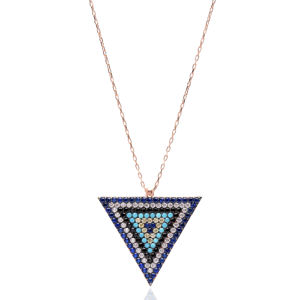 Eye Triangle Design Mix Zircon Pierre Forme Charme Pendentif Turc Fabriqué À La Main 925 Bijoux En Argent Sterling - Product Image 1