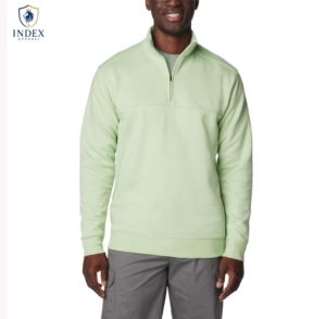 Index Apparel Men's Quarter Zip <b>Fleece</b> <b>Sweatshirt</b> Solid Light Green Regular Fit Casual Autumn Stand Collar Breathable Knitted - Product Image 1
