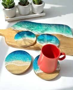 Juego de posavasos de madera y resina de alta calidad, posavasos de piedra de resina epoxi de madera natural duradera para mesas de té, café y comedor - Product Image 1