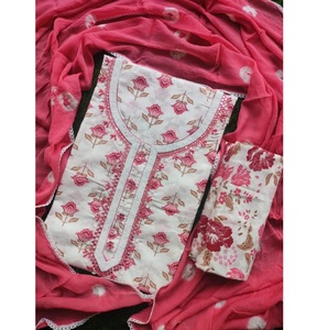 Ensemble de salwar kameez non cousu imprimé de couleur jaune, pour femmes, en coton de soie, à motifs floraux paisley, broderie respirante, pour les fêtes - Product Image 3