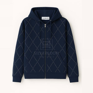Sudaderas con capucha con cremalleras de algodón 100% hechas a medida | Ropa de calle con detalles descoloridos y diamantes de imitación | Sudaderas con cremallera de gran tamaño - Product Image 3