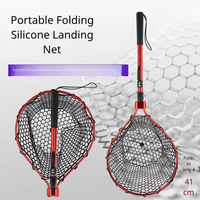 Épuisette de pêche pliable en silicone, maille anti-accrocs, poignée en aluminium, clip de ceinture, portable, capture et relâchement pour kayak, basse, truite
