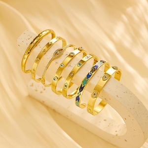 Brazalete de Acero Inoxidable con Ojo Turco Chapado en Oro de 18K y Circonitas de Colores, Elegante y a la Moda - Product Image 4