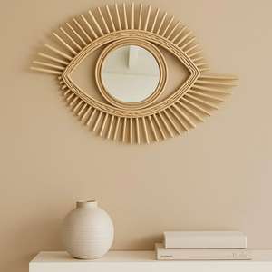 Miroir mural en rotin en forme d'oeil rétro bohème Design unique pour une décoration intérieure élégante - Product Image 2