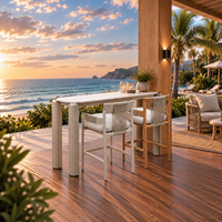Ensemble de bar extérieur pour club de plage, tabourets de bar en corde de teck, chaises de bar en aluminium, résistant aux UV, OEM personnalisé