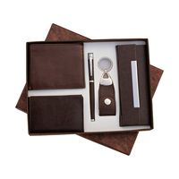 Dompet Kulit Asli Unisex Set Hadiah Pulpen Logam Fitur RFID Ramah Lingkungan Penutup Hook Loop Panjang