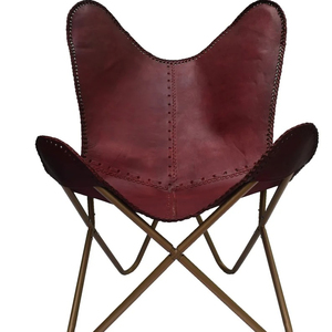 Silla de mariposa de cuero marrón antiguo, diseño de ocio plegable de hierro para sala de estar, comedor, dormitorio, uso al aire libre, oficina en casa - Product Image 1