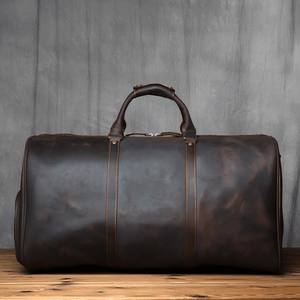 Vintage Duffle Bag with <b>Shoes</b> Compartment Genuine Leather Duffel Bag Weekend Bag for <b>Men</b> Women - Product Image 5