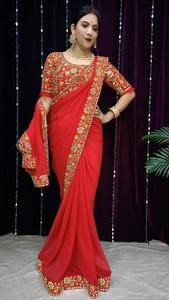 Nuevo y Elegante Sari de Georgette para Novia, con Bordado de Espejo Real, Proveedor de Surat, Tendencia 2022 - Product Image 5