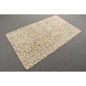 3.7x6.2 ft Vintage Rug, Rug, <b>Brown</b> Bordered Rug <b>Wool</b> - Product Image 4