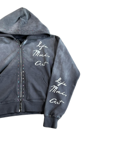 Conjunto de Sudadera con Capucha y Pantalones Cortos de Invierno Personalizado 100% Algodón con Pedrería, Lavado Ácido, Efecto Desgastado y Estampado Puff, Estilo Urbano con Cremallera - Product Image 3