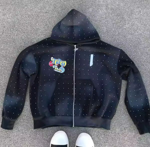 Nueva Sudadera con Capucha Corta de Felpa Francesa de 500 g/m², Personalizada, Estilo Urbano, con Pedrería, Lavado Ácido Decolorado al Sol, Parches Bordados y Cremallera para Hombre - Product Image 4