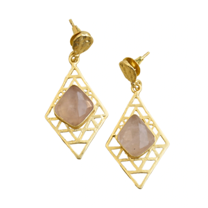 Boucles d'oreilles pendantes en perles artisanales avec pierre semi-précieuse, finition or mat et qualité artisanale, bijoux faits à la main - Product Image 1