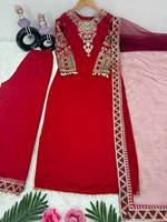 Dernier Designer Purt Faux Georgette Salwar Kameez Suit avec Broderie et Sequin Travail-Prêt à Porter pour les Fonctions de Mariage