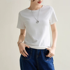 Camiseta ajustada personalizada para mujer manga corta 96.5% algodón 3.5% Spandex con etiqueta personalizada - Product Image 1