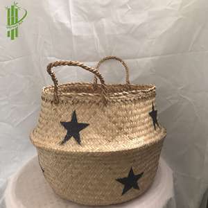 Wholesale Eco-Friendly Multifunction <b>Round</b> Woven <b>Storage</b> <b>Basket</b> Seagrass Belly <b>Basket</b> Lid Rattan for Home Laundry Planter Pot - Product Image 4