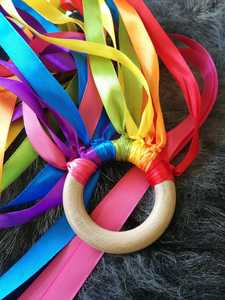 Baby Shower regalo favores cumpleaños decoración niños juguete Arco Iris cinta anillo de madera - Product Image 3