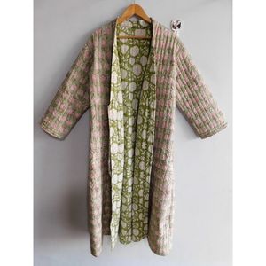 Albornoz acolchado de algodón con estampado Floral rosa para mujer, Kimono de talla XL, ropa de dormir nupcial Sexy para invierno, verano, primavera, informal - Product Image 2