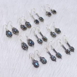 ต่างหูอัญมณีลาบราดอไรต์ธรรมชาติต่างหูแบบคอลเลตต์ต่างหูห้อยต่างหูชุบเงินเครื่องประดับสำหรับขายปลีก - Product Image 2