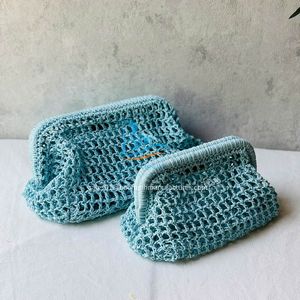 Bolso de mano de malla de rafia de papel de Color hermoso estilo caliente 2025, bolso de mano de verano para mujer - Product Image 6