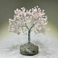 Escultura Artesanal Ecológica de Árbol de la Vida con Alambre Indio y Cristal de Cuarzo Rosa, Decoración Religiosa Feng Shui para el Hogar