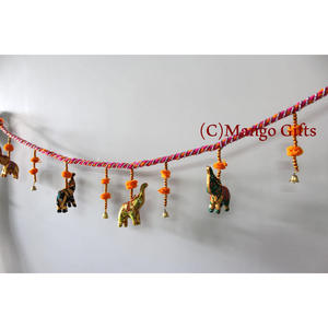 Handmade Bohemian <b>Elephant</b> Toran Door Hanging 90 cm Length Colorful Indian Cotton Metal Decoration for Living for Diwali - Product Image 4