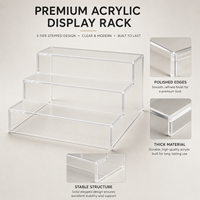 Présentoir surélevé personnalisé à 3 niveaux en acrylique transparent pour objets de collection, jouets, figurines, organisation domestique avec découpe et polissage