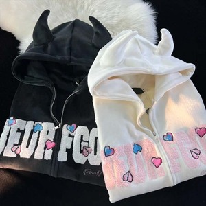 เสื้อฮู้ดถักผ้าฝ้ายปักลายสไตล์สตรีทสำหรับผู้หญิงเสื้อสเวตเชิ้ตลำลองแขนยาวเสื้อแจ็คเก็ตทรงหลวมโอเวอร์ไซส์ Y2K - Product Image 4