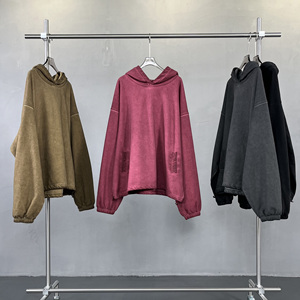 Sweat à capuche unisexe vintage personnalisé brodé sans cordon en coton 450 g/m² en molleton épais délavé à l'acide pour homme - Product Image 2