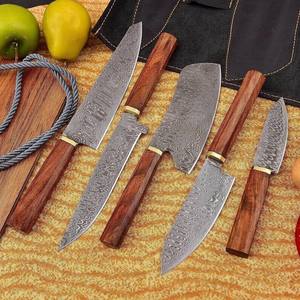 Juego de Cuchillos de Chef de Acero de Damasco Nordic Forge de 5 Piezas, Mangos de Madera de Palisandro, Diseño Ambidiestro, Hojas Hechas a Mano, Duraderas y Afiladas, con Funda de Cuero - Product Image 4