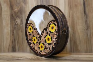 Vente chaude femmes Vintage bohème Designer Handtooled en cuir véritable à la mode sac à main fermeture éclair toile doublure chaînes - Product Image 2