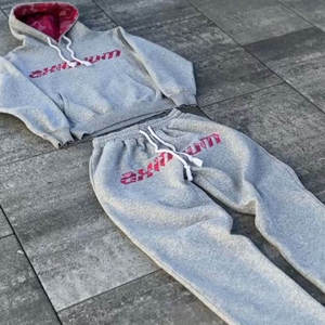 Conjunto Deportivo de Felpa de Algodón Grueso de Alta Calidad, Personalizado, Gris, 450 g/m², Estilo Holgado con Hombros Caídos - Product Image 3