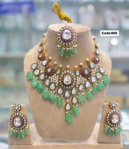 Royal Kundan Polki <b>Bridal</b> <b>Jewelry</b> <b>Set</b> Handcrafted Brass Necklace Earrings for Majestic Wedding Party Look Directly from India - Product Image 4