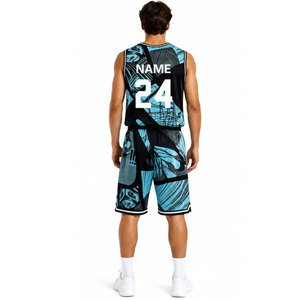 Conjunto de Uniforme de Baloncesto Sublimado Personalizado, Azul y Negro, Unisex, Sin Mangas, Transpirable, Ajuste Atlético, Ropa Deportiva para Equipos - Product Image 5