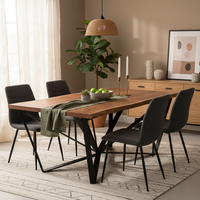 Table à manger en bois d'acacia massif |   Base en métal moderne |   Ensemble de restaurant de style américain |   Mobilier pour usage commercial et extérieur