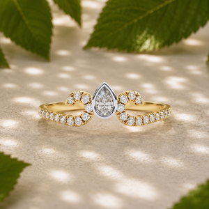 Bagues de fiançailles vintage en or jaune 18 carats avec diamant de laboratoire taille poire couronne, bagues à grappe ronde, bijoux personnalisés, vente en gros directe usine - Product Image 1