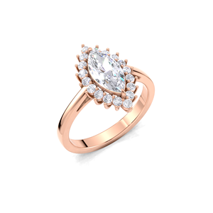 IGI Certified Marquise Cut Lab Grown Diamond Floral Halo Engagement & Wedding Ring in 14K Yellow / White & Rose Gold - Product Image 2